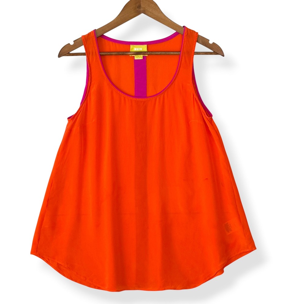 Maeve Tank Top 4 S Orange Pink 100% Silk Colorblock Swing Artsy Dopamine Chic